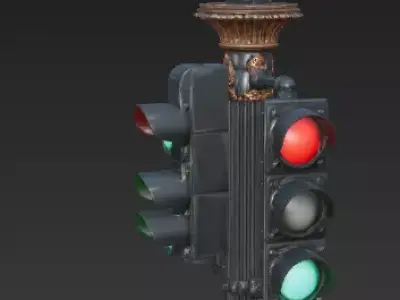  Vintage 1920s Art Deco Traffic Signal Tower 3D Model Low-poly 3D model