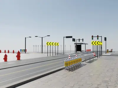 Road Assets Pack Urban Modular Set Low-poly 3D model
