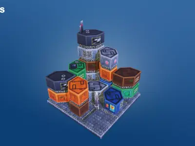 Low Poly Sci-Fi Building 10 - Slums 2 - Pixel City 3D Asset Pack Low-poly 3D model