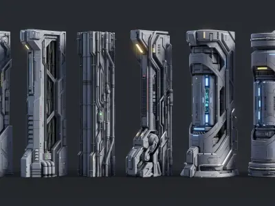 Sci-Fi Parts Kit Pack Vol 02 Column-PBR Low-poly 3D model