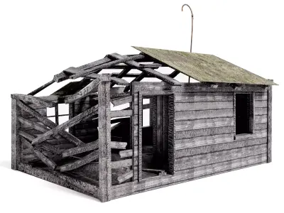 Wooden old burned house as1 Low-poly 3D model