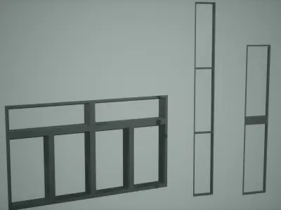 Window Set Low Poly Game Ready metal frame with four panes Low-poly 3D model