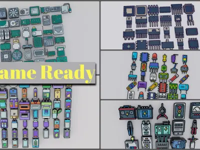 Low Poly Electronics Hardware Computers Battery Machines Sci Fi Low-poly 3D model