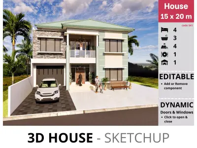 House 15x20m code 541 - Sketchup 3D model 3D model 3D model