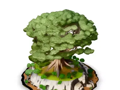 Stylized Giant Tree Island Diorama Low-poly 3D model