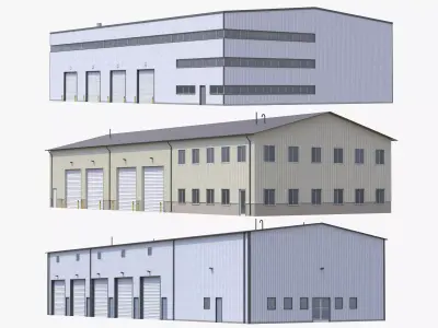3 Industrial Buildings PBR 3D Model Pack