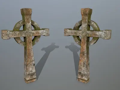 tombstone set pair of wooden doors Low-poly 3D model