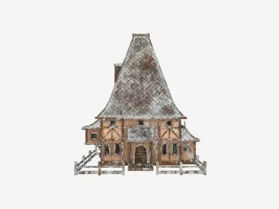 Medieval Building A11 Snow Wood - Scenery Backdrop House Low-poly 3D model