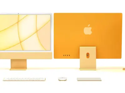 Apple iMac 24 inch 2021 Yellow Keyboard Mouse Trackpad Low-poly 3D model