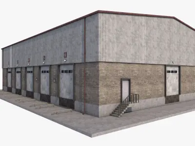 industrial building warehouse 1 Low-poly 3D model