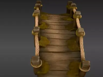 Stylized Wooden Bridge Fantasy Background Environment 3D Model Low-poly 3D model