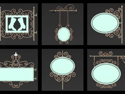 30 Iron Hanging Sign Board Base and High Mesh Vol 3 3D model