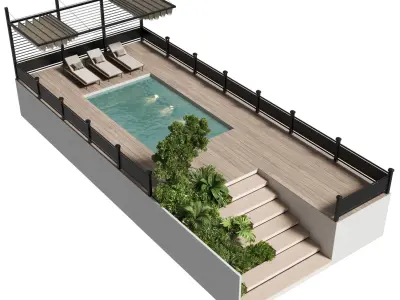 Landscape furniture with Pool and roof garden 22 Low-poly 3D model