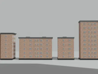 Set of Soviet Brick Residential Buildings 9   6 and 5 Floors 3D model