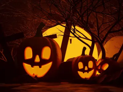 Horror Halloween pumpkin in forest cemetery 3d model 3D model