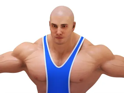  Bodybuilder in Blue Leotard Rigged for Cinema 4D 