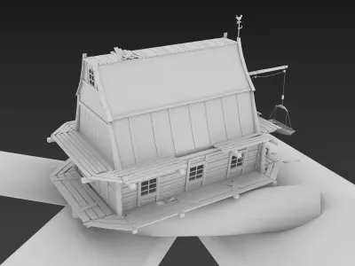 tale house in a tree house Low-poly 3D model
