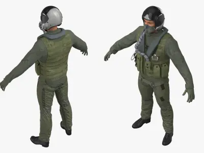  Military Pilot Uniform with Helmet and Mask Green 