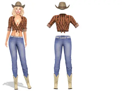 Full Cowgirl Outfit Low-poly 3D model