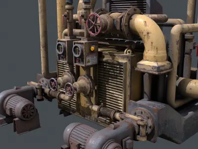 Rusty Industrial Pump System Low-poly 3D model