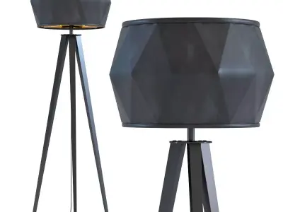 Floor Lamp Stright Tripod Matt Black 3D model