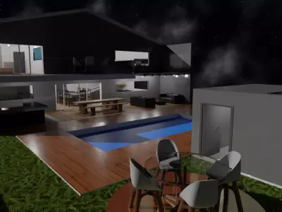 3D House modern at night Free low-poly 3D model