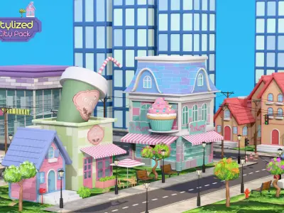 Stylized City Pack - Road Builder Addon and Props 3D model