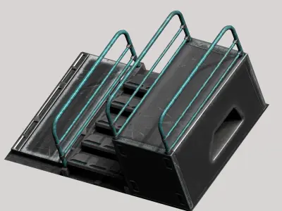 Sci-fi metal stairs with rail Low-poly 3D model