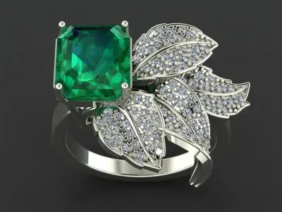 Emerald ring with leaves  3D print model