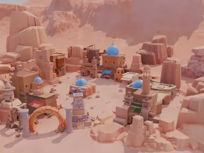 Desert Oasis Village Low-poly 3D model