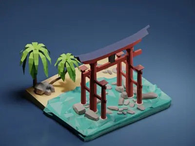 Floating Torii Gate Low-poly 3D model