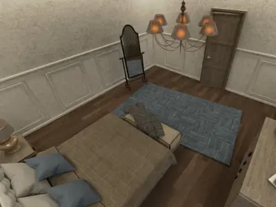 Bedroom Set room with bed and chairs Low-poly 3D model