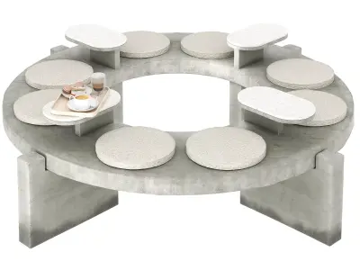 Round concrete bench for street cafe 3D model