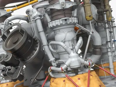  Clustered Rocket Engine with Four Nozzles and Fuel Manifolds Grey 