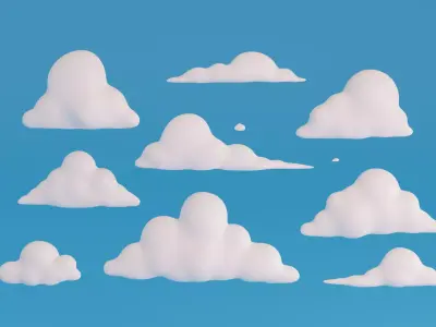 Cartoon clouds pack Low-poly 3D model