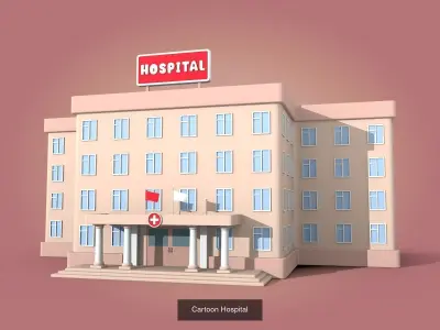 Cartoon Building - School University Hotel Motel Hospital Police 3D Model Pack