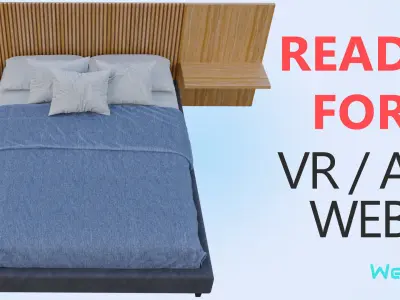 Bed and Headboard with Vertical Design Low-poly 3D model