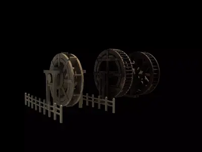 wooden water wheels set  3D model