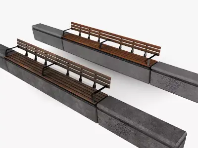 Concrete Urban Bench and Planter Set Low-poly 3D model