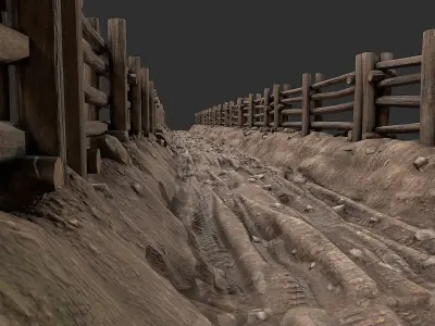 Village Road With Fence 2 Low-poly 3D model