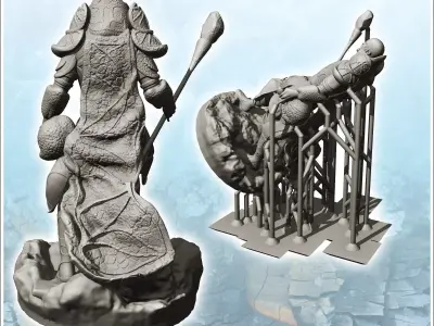 Wizard in full armor with specter in hand 1 - Medieval Fantasy M 3D print model
