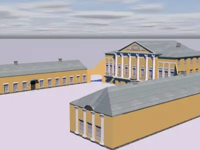 Manor building on cloudy day 3D model
