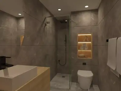 Restroom modern bathroom with walls and wooden floors Free 3D model