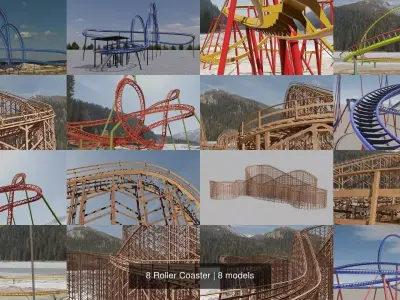 8 Roller Coaster 3D Model Pack