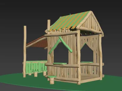 Backyard wood house chalet playground for children play game    3D model