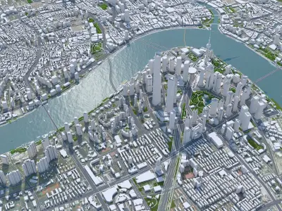 Shanghai Downtown China  Low-poly 3D model