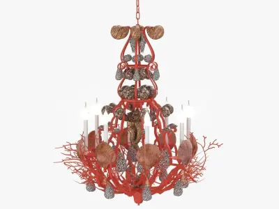 Red Coral and Shell Chandelier 3D model