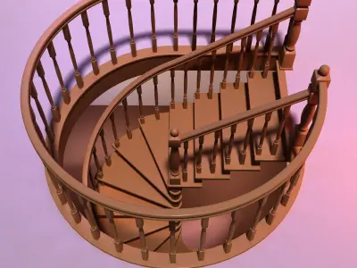 Ladder-screw wooden spiral staircase 3D model