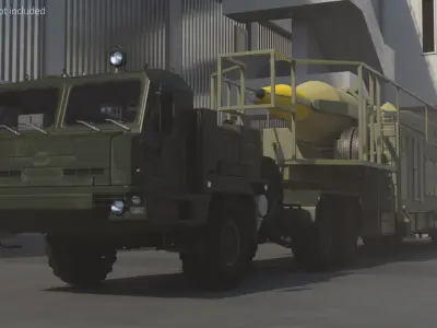  Ballistic Missile on TEL Trailer with Tractor Hauler Rigged for Maya 
