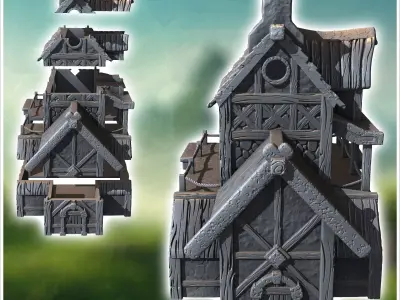 Medieval building with tiled roof and balustraded terrace 39 - M 3D print model